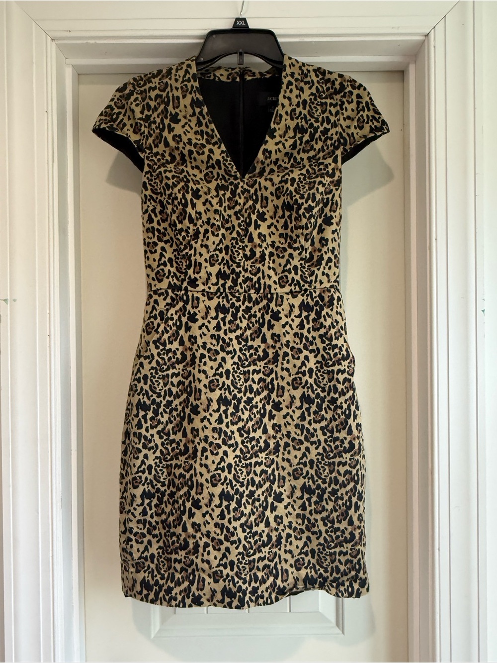 J. Crew Leopard Print V-Neck Cap Sleeve Dress - Black & Tan